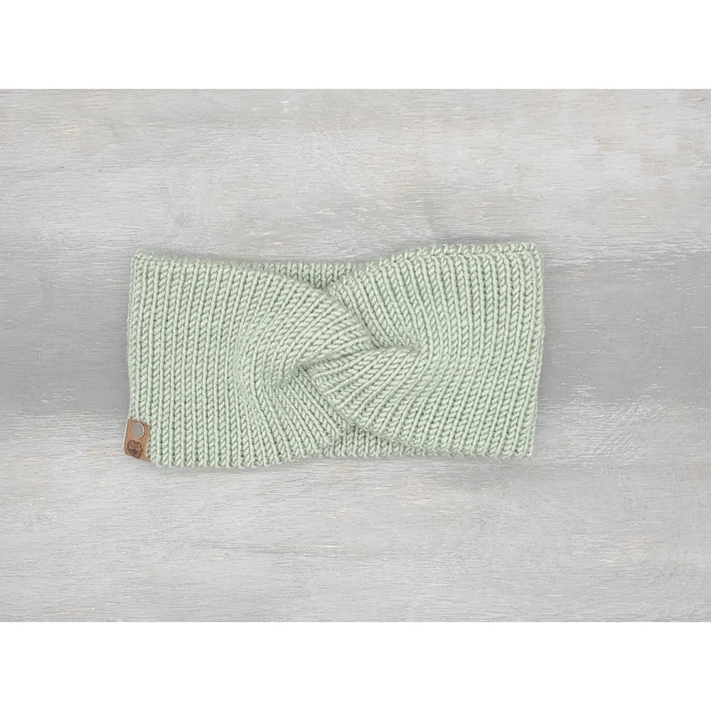 Handmade Knit Twisted Headband | Green Winter Ear Warmer | Cozy Knit Hairband - Picture 4 of 8